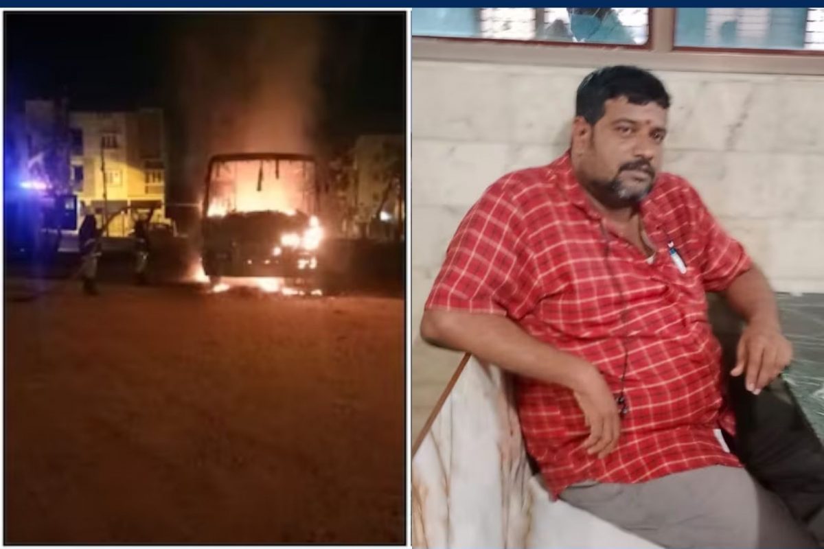 தீப்பிடித்த அரசு பேருந்து..உறங்கிக் கொண்டிருந்த நடத்துனர் பரிதாப மரணம்