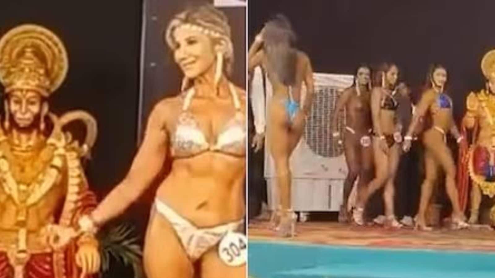 அனுமன்சிலை முன் பிகினி உடையில் நடந்த பெண் பாடிபில்டர்ஸ்.. பாஜக-வை கண்டிக்கும் காங்கிரஸ்