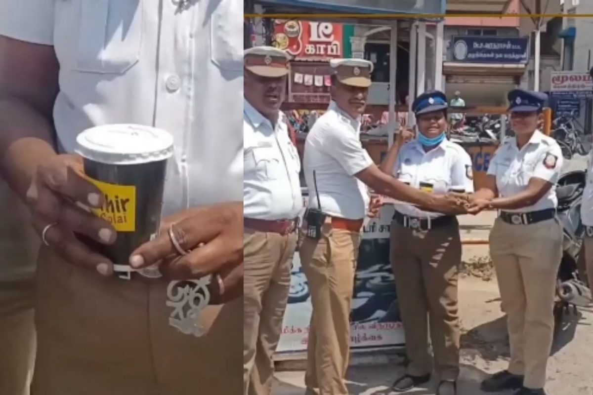 சுட்டெரிக்கும் வெயிலை சமாளிக்க ட்ராபிக் போலீசாருக்கு தினமும் ஜூஸ்!