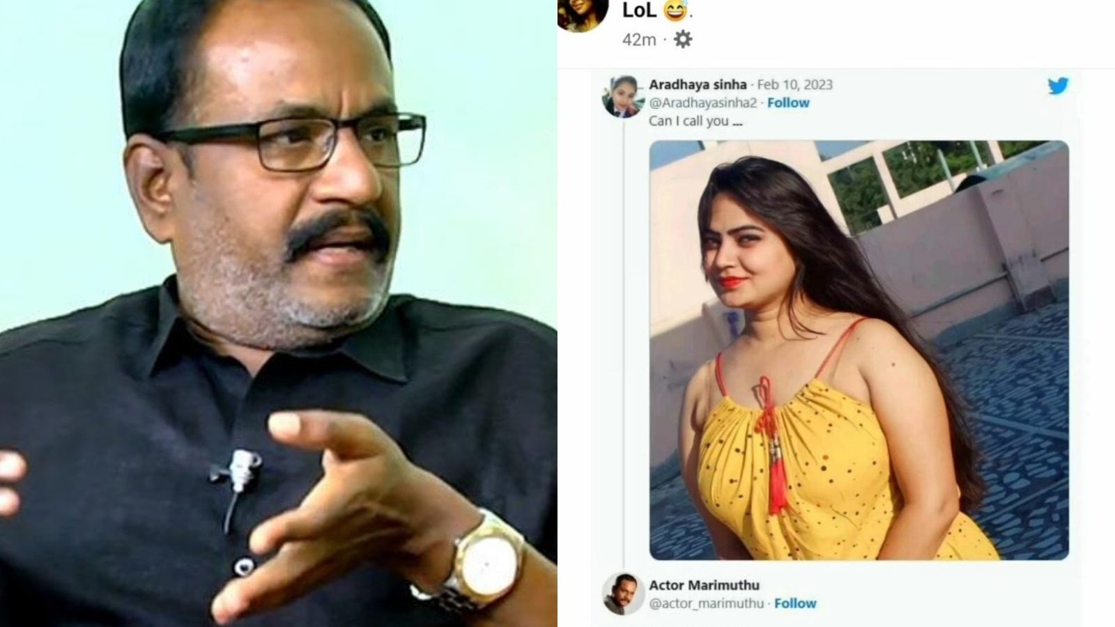 இளம்பெண்ணுக்கு ரிப்ளை.. டிவிட்டரில் பரவும் நடிகர் மாரிமுத்து புகைப்படம்.. விளக்கம் அளித்த மகன்!