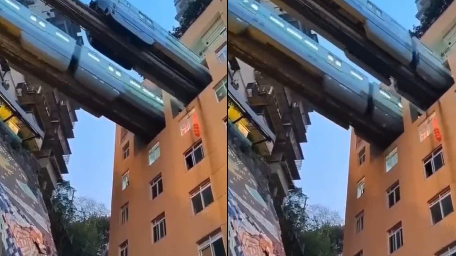 A train going through the middle of a 19-storey building.. Amazing video!