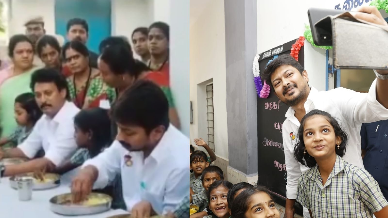 பள்ளி குழந்தைகளுடன் சாப்பிட்டு செல்ஃபி எடுத்த உதயநிதி ஸ்டாலின்.. மகிழ்ச்சியில் குழந்தைகள்