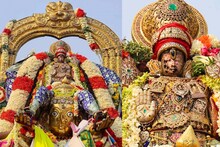 ஊதா நிற பட்டுடுத்தி தங்க கருட வாகனத்தில் எழுந்தருளிய காஞ்சி வரதராஜ பெருமாள்!
