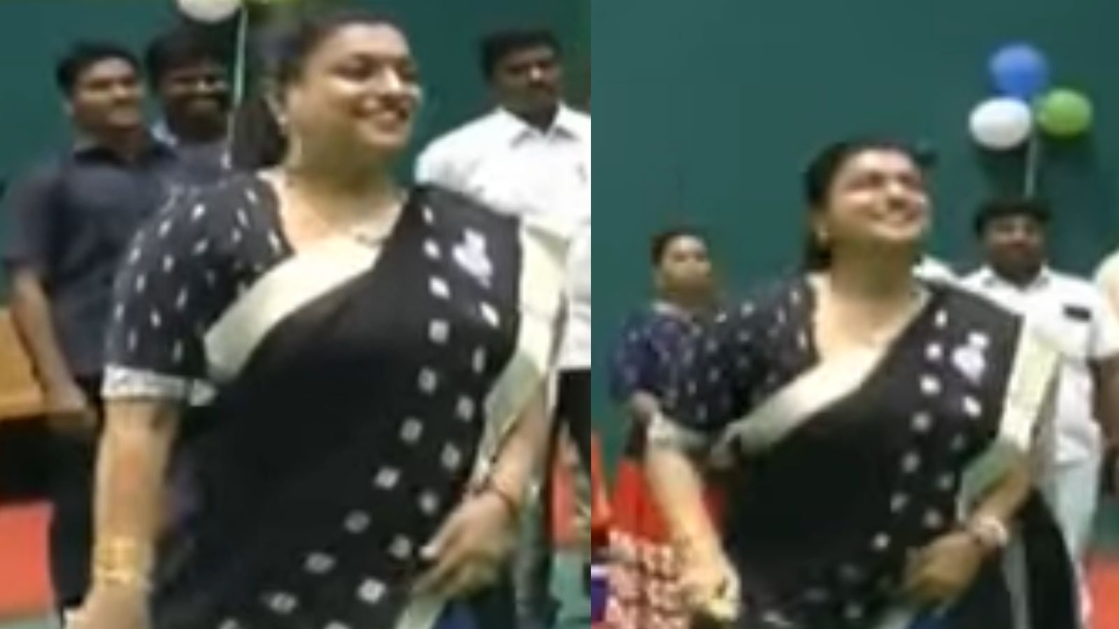 அணிந்த புடவையுடன் உற்சாகமாக களமிறங்கிய அமைச்சர் ரோஜா... பேட்மிண்டன் விளையாடி அசத்தல்!