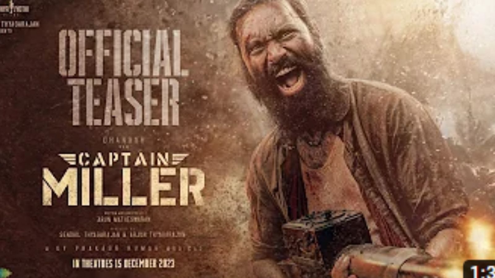 கையில் துப்பாக்கியுடன் மிரட்டும் தனுஷ் - கவனம் பெறும் கேப்டன் மில்லர் டீசர்!