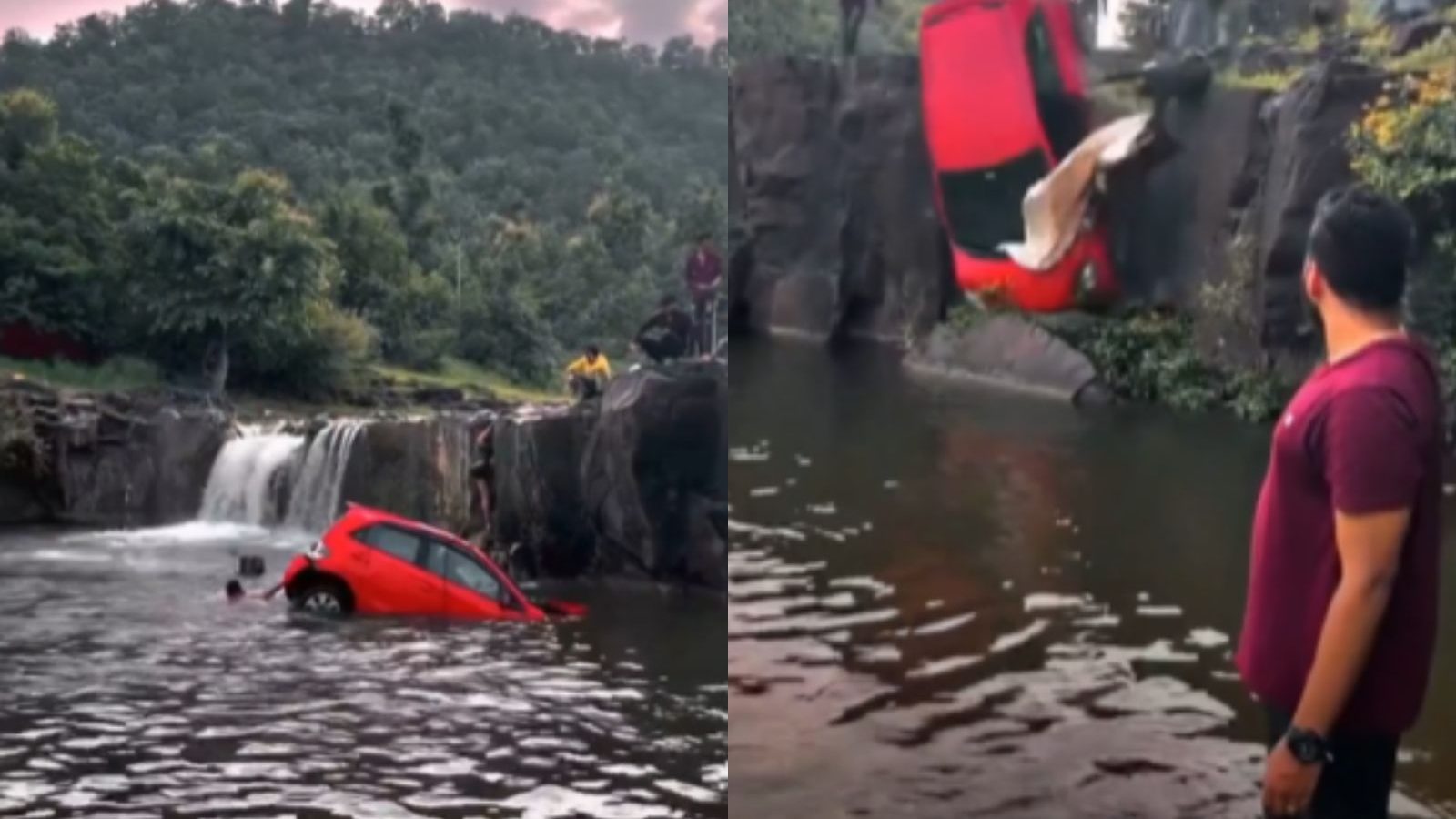 அருவியில் இருந்து விழுந்த கார்... சிக்கிக்கொண்ட 13வயது சிறுமி - பதைபதைக்க வைக்கும் வீடியோ