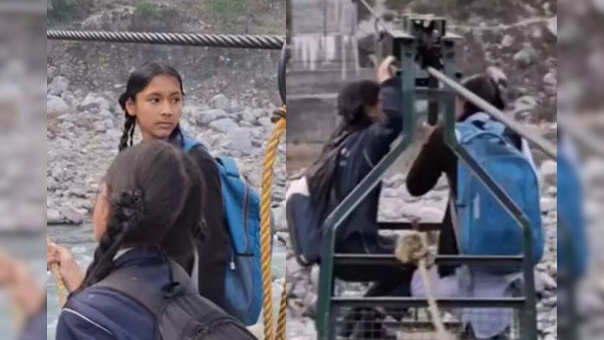 உத்தரகாண்ட்: ரோப் மூலம் ட்ராலி வழியாக ஆற்றைக் கடந்து பள்ளிக்குச் செல்லும் மாணவிகள் - வைரல் வீடியோ!
