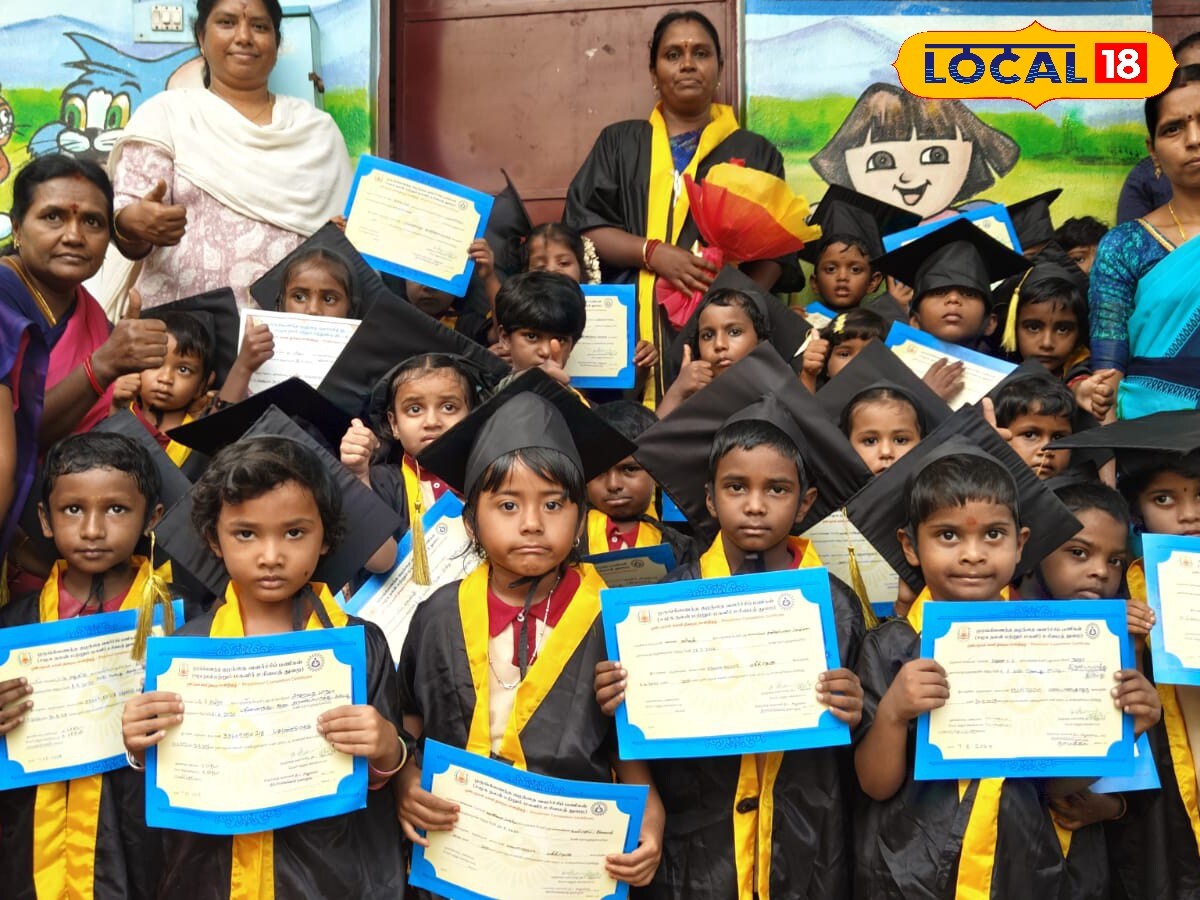 அரசு தொடக்கப் பள்ளியில் பட்டமளிப்பு விழா... குஷியான குழந்தைகள்... - News18 தமிழ்