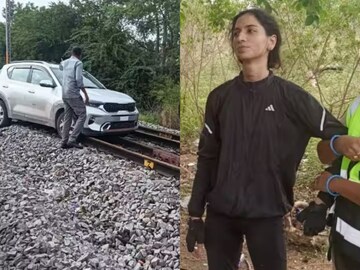 ரயில்வே ட்ராக்கில் அதிவேகமாக வந்த கார்