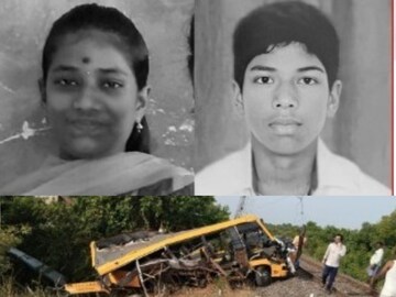பள்ளி வாகனம் மீது ரயில் மோதி விபத்து