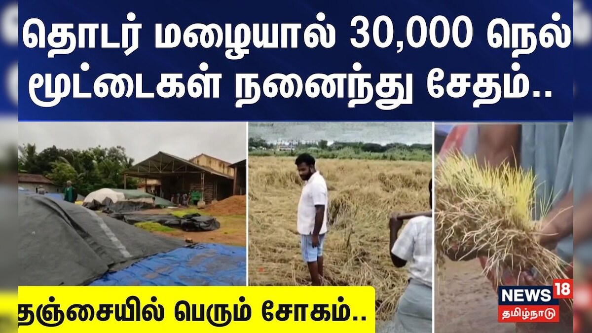 Thanjavur | தொடர் மழையால் 30,000 நெல் மூட்டைகள் நனைந்து சேதம்.. - தஞ்சையில் பெரும் சோகம்.. | தமிழ்நாடு - News18 தமிழ்