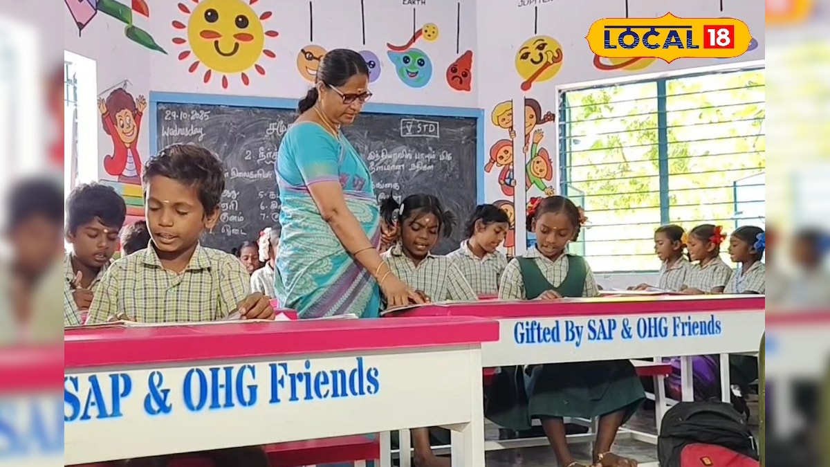 என் பேத்தி போட்ட விதை!! பள்ளிக்கு மேஜைகள் வழங்கிய அழகு பார்த்த தலைமையாசிரியர் | கல்வி - News18 தமிழ்