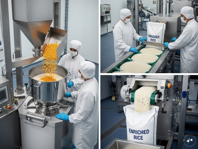  செறிவூட்டப்பட்ட அரிசி என்றால் என்ன?: இரும்பு, ஃபோலிக் அமிலம், வைட்டமின் பி12 போன்ற முக்கிய நுண்ணூட்டச் சத்துக்களுடன் அரிசி மாவை கலப்பதன் மூலம் செறிவூட்டப்பட்ட அரிசி தயாரிக்கப்படுகிறது. பின்னர், இந்த செறிவூட்டப்பட்ட தானியங்கள், இயற்கையான அரிசியுடன் ஒரு குறிப்பிட்ட விகிதத்தில் கலக்கப்படுகின்றன. இதனால் அரிசியின் ஊட்டச்சத்து மதிப்பு குறிப்பிடத்தக்க அளவில் அதிகரிக்கிறது. இந்த தொழில்நுட்பம் இந்தியாவின் உணவு செறிவூட்டல் திறனையும், உலகளாவிய உணவு பாதுகாப்பில் இந்தியாவின் பங்கையும் வெளிப்படுத்துகிறது.