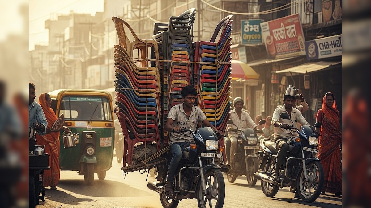 ஒரே பைக்கில் 20-க்கும் மேற்பட்ட நாற்காலிகளை ஏற்றிச் சென்ற இந்திய இளைஞர்...! வியந்துபோன வெளிநாட்டுப் பெண்... | ட்ரெண்டிங் - News18 தமிழ்