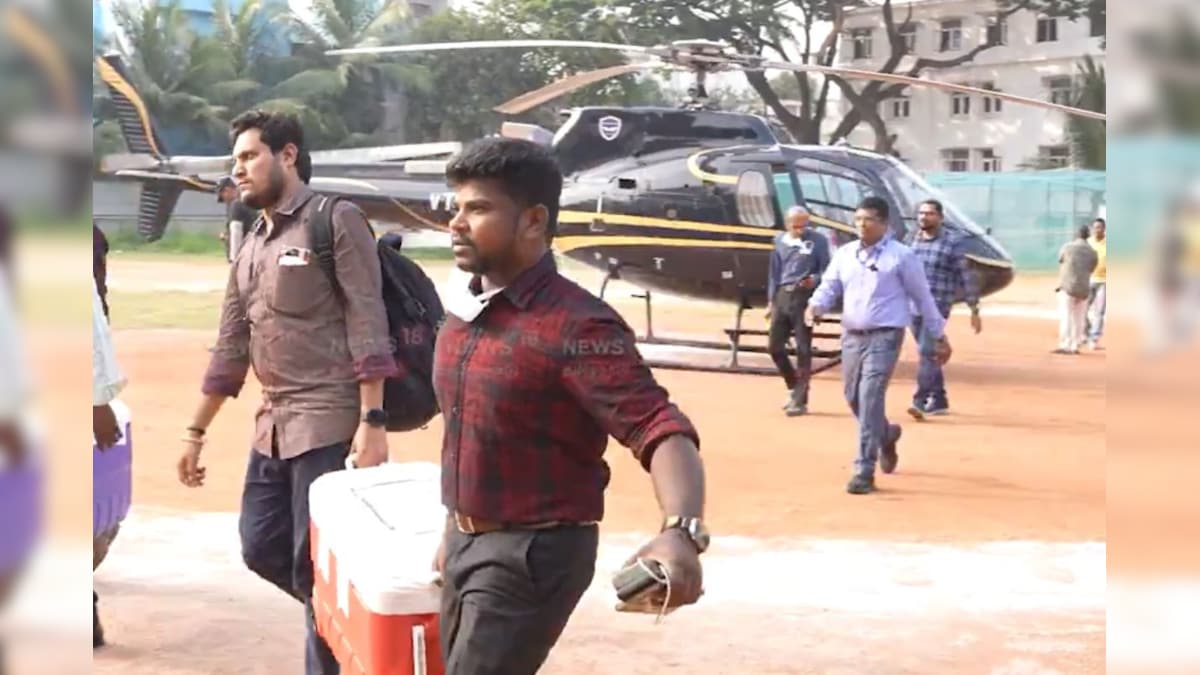 தஞ்சை - சென்னை ஹெலிகாப்டரில் வந்த இதயம்! –போக்குவரத்து காவலர்கள் செய்த ஏற்பாடு  | தமிழ்நாடு - News18 தமிழ்