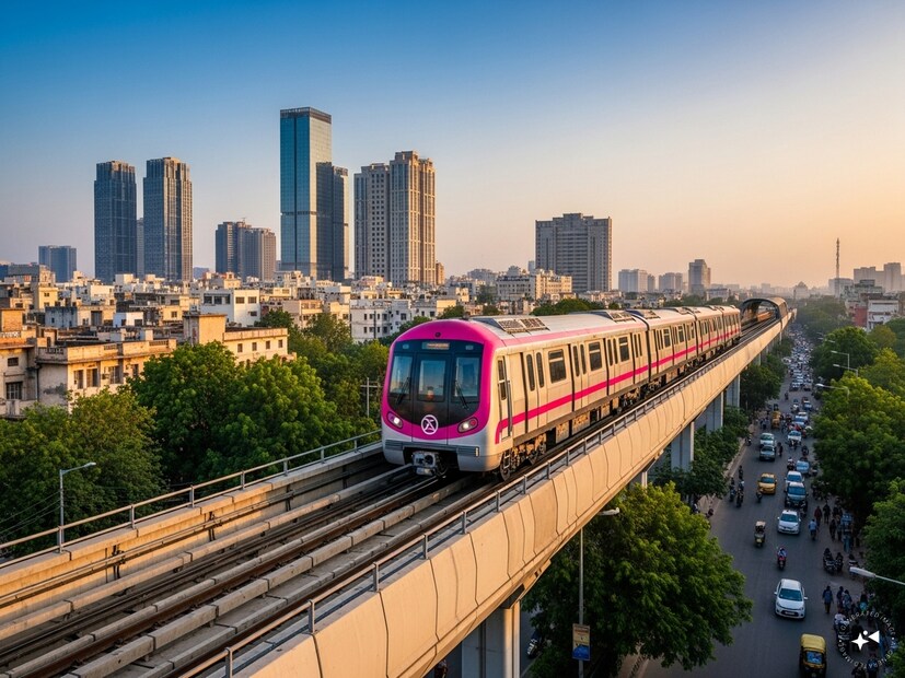 ஆசாத்பூர், நேதாஜி சுபாஸ் பிளேஸ், பஞ்சாபி பாக் வெஸ்ட், ரஜோரி கார்டன், டில்லி ஹாட்-ஐஎன்ஏ, லஜ்பத் நகர், மயூர் விஹார் I, ஆனந்த் விஹார் ISBT, கர்கர்டூமா, வெல்கம், மௌஜ்பூர் மற்றும் மஜ்லிஸ் பார்க் ஆகியவை இந்த நீளமான மெட்ரோ பாதையில் இருக்கும் இன்டர்சேஞ்ச் ஸ்டேஷன்கள் ஆகும். ஆசாத்பூர், நேதாஜி சுபாஸ் பிளேஸ், பஞ்சாபி பாக் வெஸ்ட், ரஜோரி கார்டன், டில்லி ஹாட்-ஐஎன்ஏ, லஜ்பத் நகர், மயூர் விஹார் I, ஆனந்த் விஹார் ISBT, கர்கர்டூமா, வெல்கம், மௌஜ்பூர் மற்றும் மஜ்லிஸ் பார்க் ஆகியவை இந்த நீளமான மெட்ரோ பாதையில் இருக்கும் இன்டர்சேஞ்ச் ஸ்டேஷன்கள் ஆகும்.