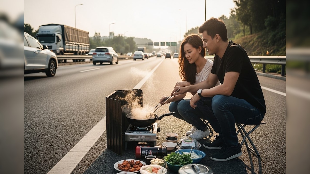தேசிய நெடுஞ்சாலையில் சமையல் செய்யும் ஜோடி...! வைரலாகும் வீடியோ... | ட்ரெண்டிங் - News18 தமிழ்
