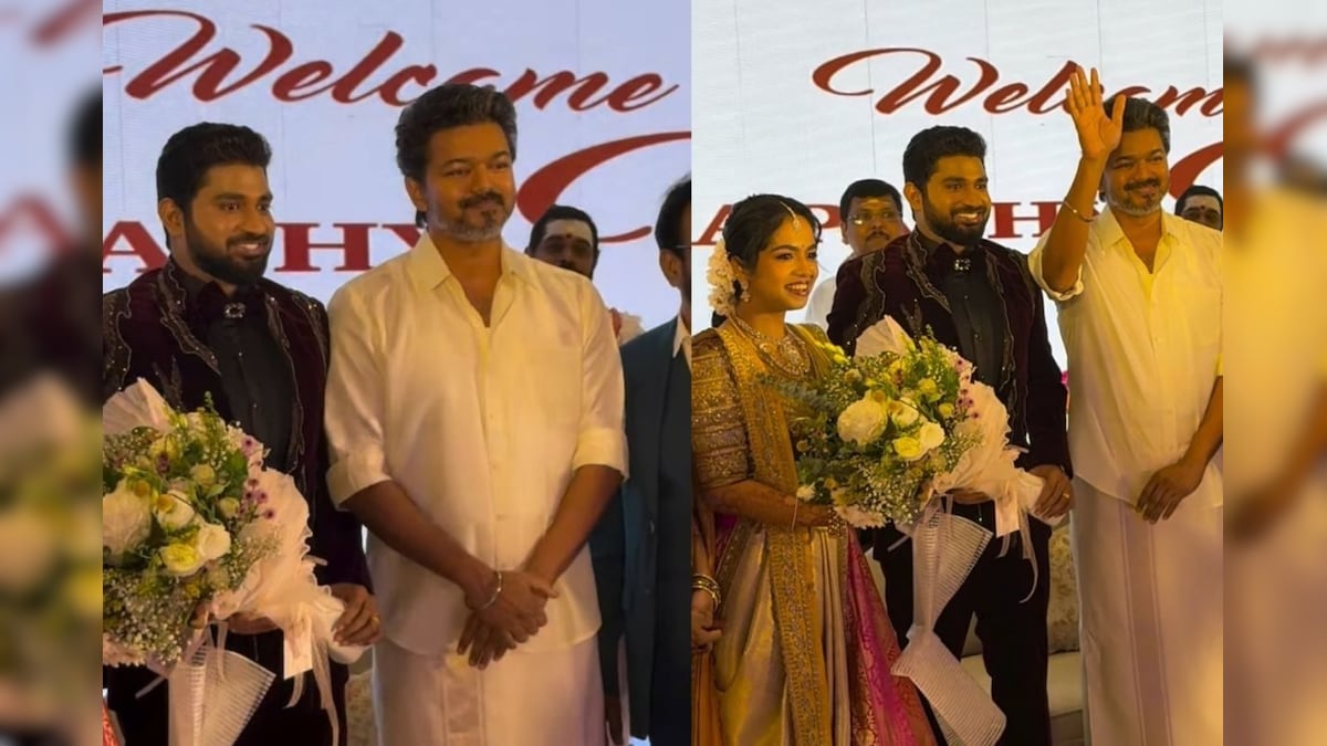 TVK Vijay | தயாரிப்பாளர் சிவா இல்ல திருமண விழாவில் தவெக தலைவர் விஜய் - வைரல் வீடியோ | பொழுதுபோக்கு - News18 தமிழ்