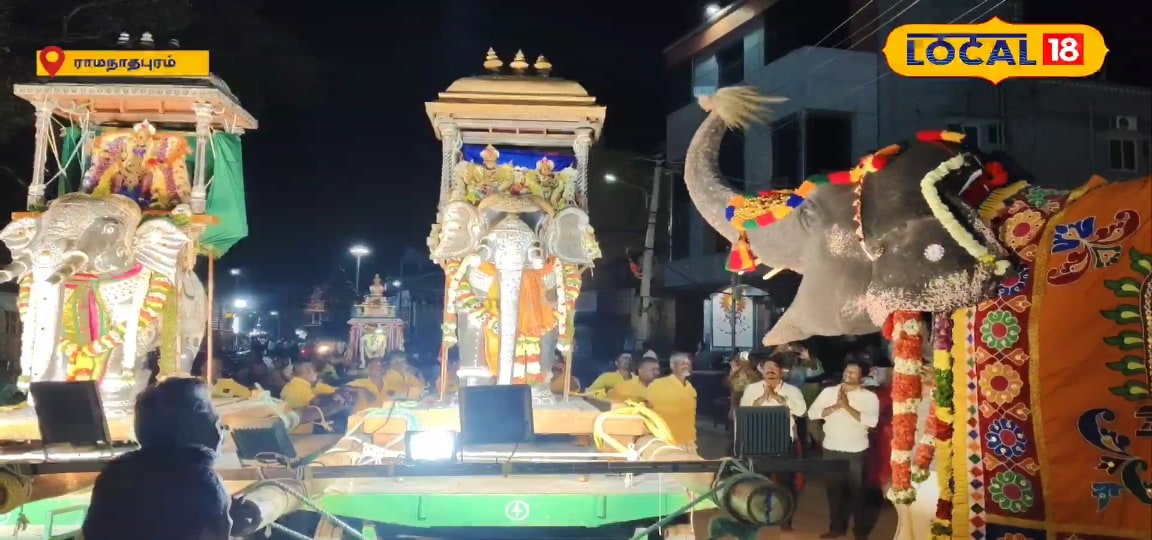 சிவராத்திரி திருவிழா... தும்பிக்கையை உயர்த்தி அம்பாளுக்கு மரியாதையை செய்த ராமலட்சுமி யானை! | ராமநாதபுரம் செய்தி(Ramanathapuram News) - News18 தமிழ்