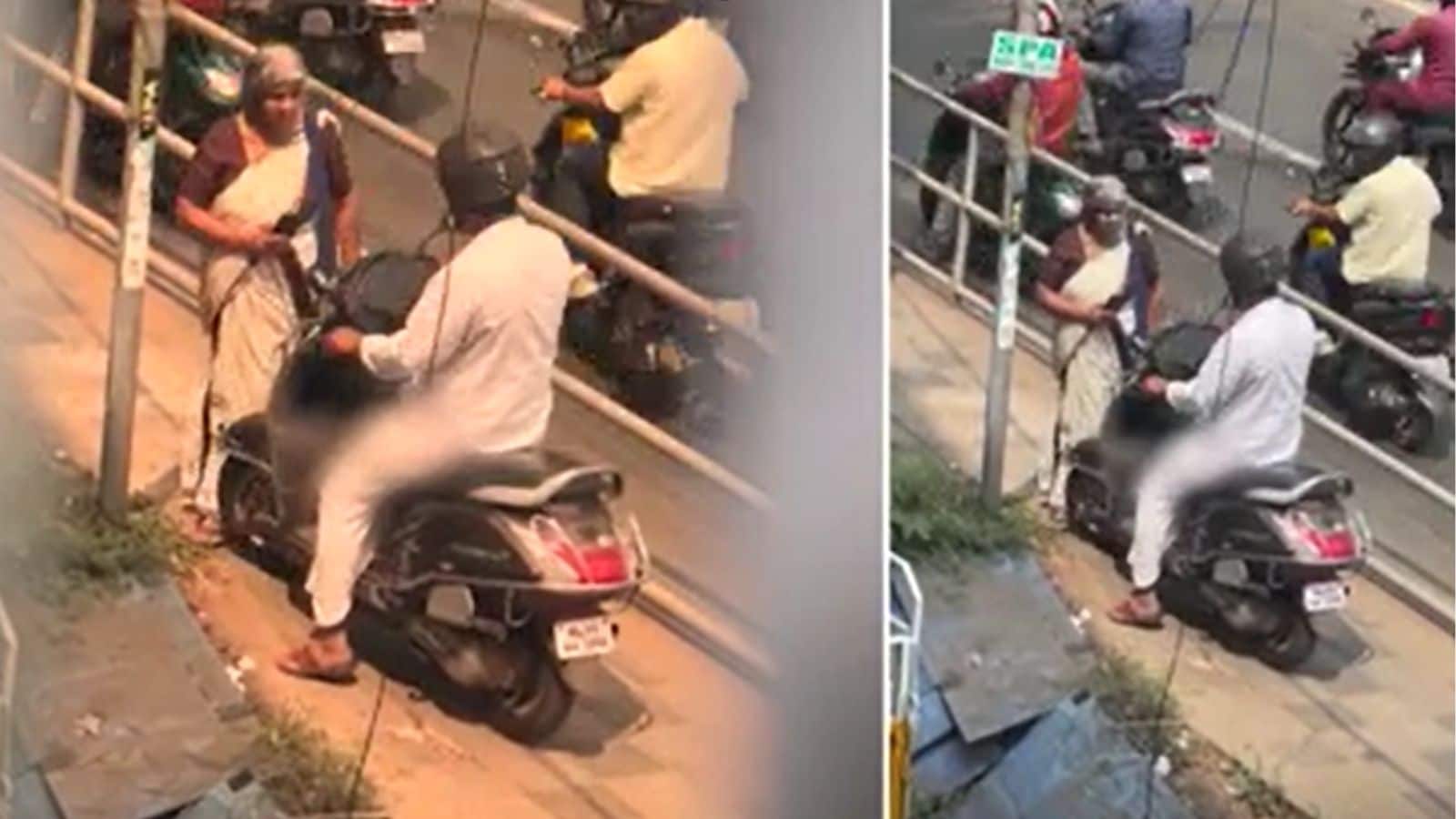 நடைபாதையில் வாகனம் ஓட்டிச் சென்ற நபரை தடுத்து நிறுத்திய மூதாட்டி... காவல்துறையினர் பாராட்டு... | India News (இந்தியா செய்திகள்) - News18 தமிழ்