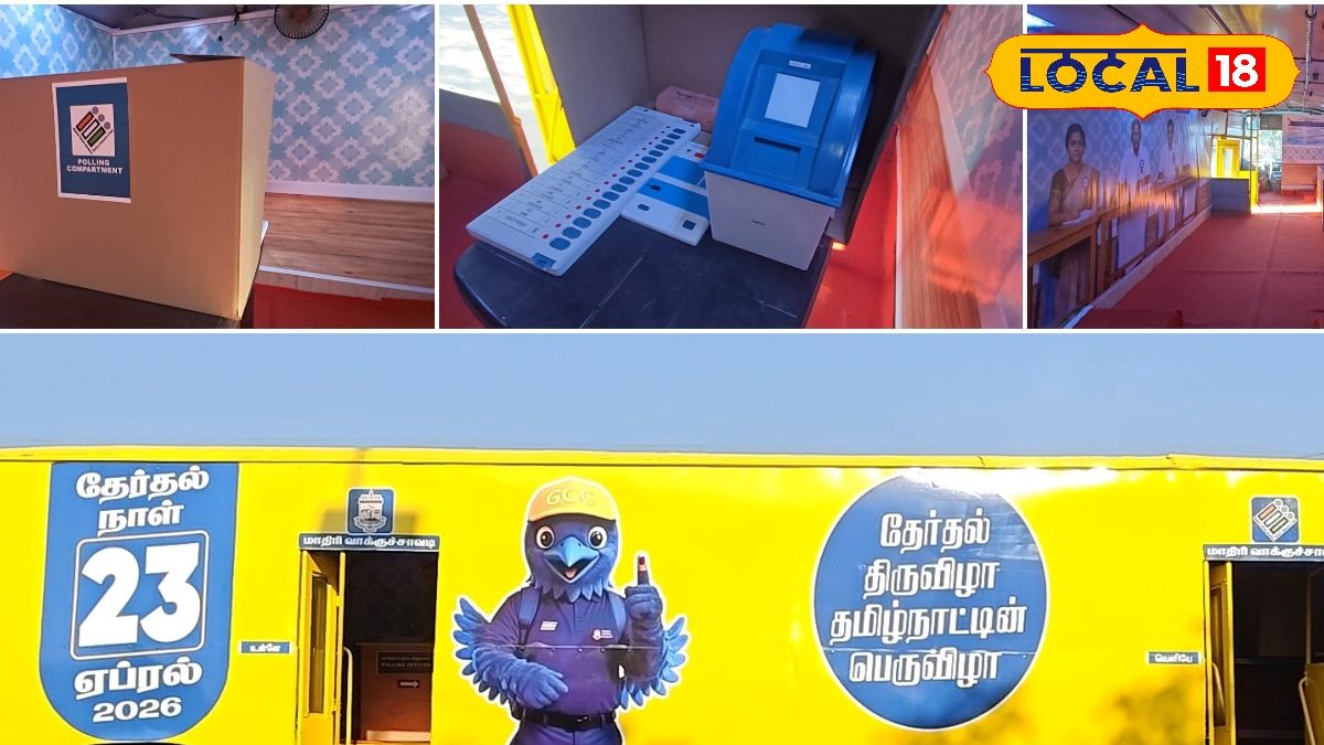 மெரினாவில் நிறுத்தப்பட்ட 'வாக்குச்சாவடி பேருந்து' - ஒரு விசிட் அடிப்போமா.?