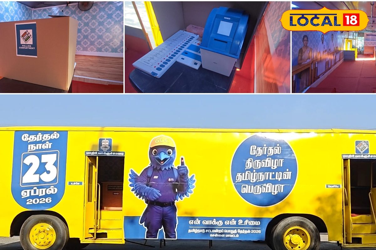 மெரினாவில் நிறுத்தப்பட்ட 'வாக்குச்சாவடி பேருந்து' - ஒரு விசிட் அடிப்போமா.?