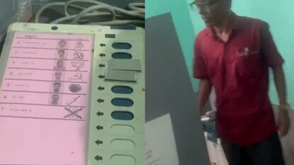 வாக்குப்பதிவு இயந்திர பட்டனில் ஒட்டப்பட்டிருந்த டேப்