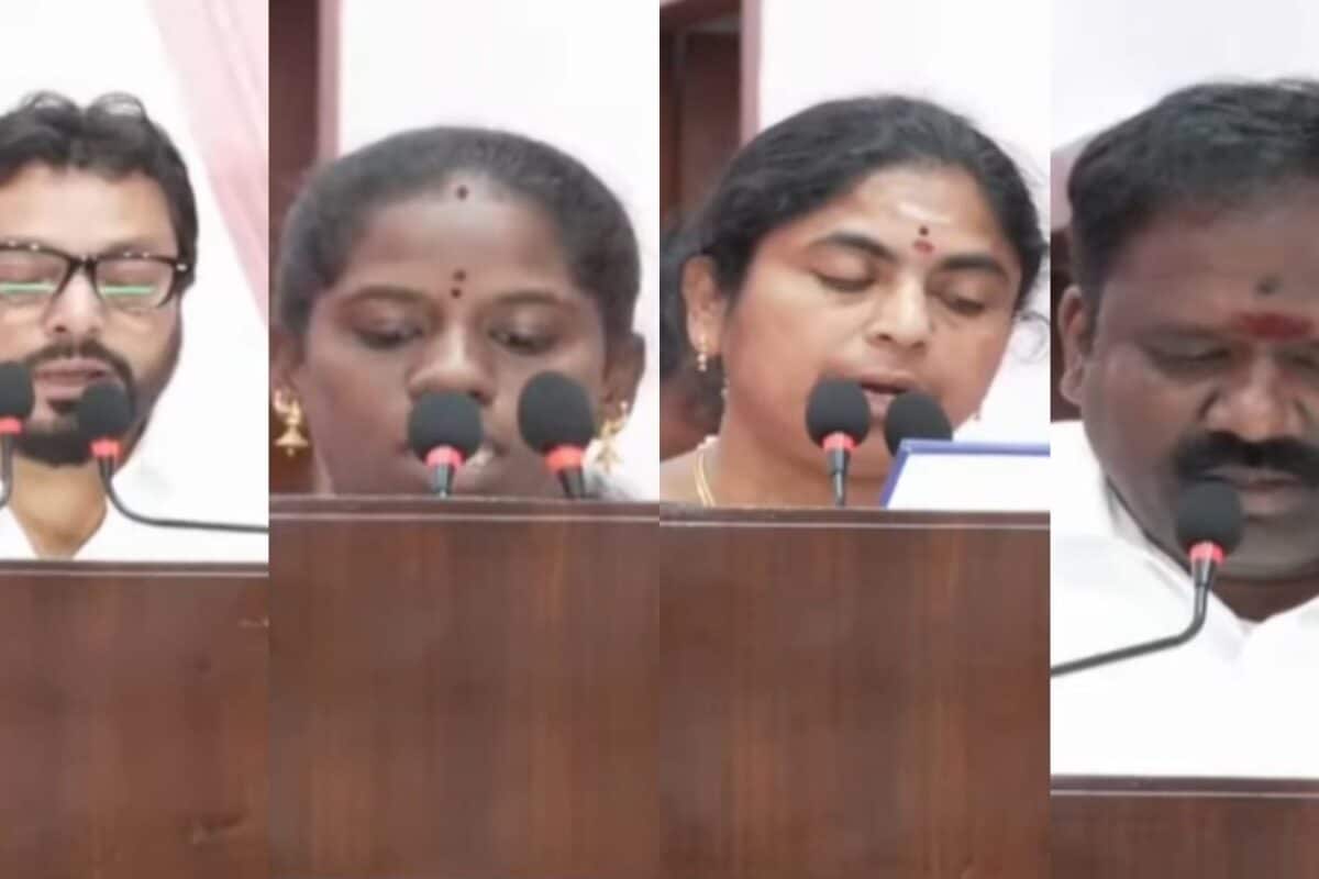 தவெக அமைச்சரவை விரிவாக்கம்... 23 அமைச்சர்கள் பதவியேற்பு... மீண்டும் தமிழ்த்தாய் வாழ்த்து சர்ச்சை! | TVK Cabinet