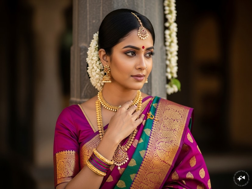 3. புடவையின் எடை மற்றும் சௌகரியம் : புடவை எவ்வளவு கனமாக இருக்கிறதோ, அவ்வளவு நேர்த்தியாகத் தோற்றமளிக்கும் என்று நாம் அடிக்கடி நினைக்கிறோம். இருப்பினும், முதல் முறையாக காஞ்சிவரம் புடவை அணிபவர்களுக்கு, மிகவும் கனமான புடவையை நீண்ட நேரம் உடுத்துவது சற்றுக் கடினமாக இருக்கலாம். இப்போதெல்லாம், எடை குறைந்த காஞ்சிவரம் புடவைகளும் சந்தையில் கிடைக்கின்றன. அவை பார்ப்பதற்கு அதே அளவு கம்பீரமாகத் தோற்றமளிப்பதுடன், அணிவதற்கும் மிகவும் சௌகரியமாக இருக்கின்றன. ஒரு கடையில் 2-3 புடவைகளை அணிந்து பார்த்து, எந்த எடை உங்களுக்கு சௌகரியமாக இருக்கிறது என்பதைத் தெரிந்துகொள்ளுங்கள்.
