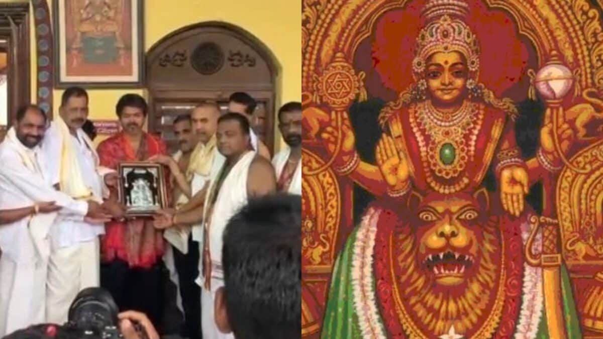 கொல்லூர் கோயிலுக்கு கண்ணாடி பேழையில் CM விஜய் கொடுத்த காணிக்கை... ஒரு கோரிக்கை..! - அன்று எம்ஜிஆர்... இன்று இவர்! | CM Vijay