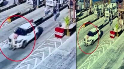 கேரளாவின் கோழிக்கோடு பகுதியில் உள்ள சுங்கச்சாவடியில் கட்டணம் செலுத்தாமல் செல்ல முயன்ற கார்