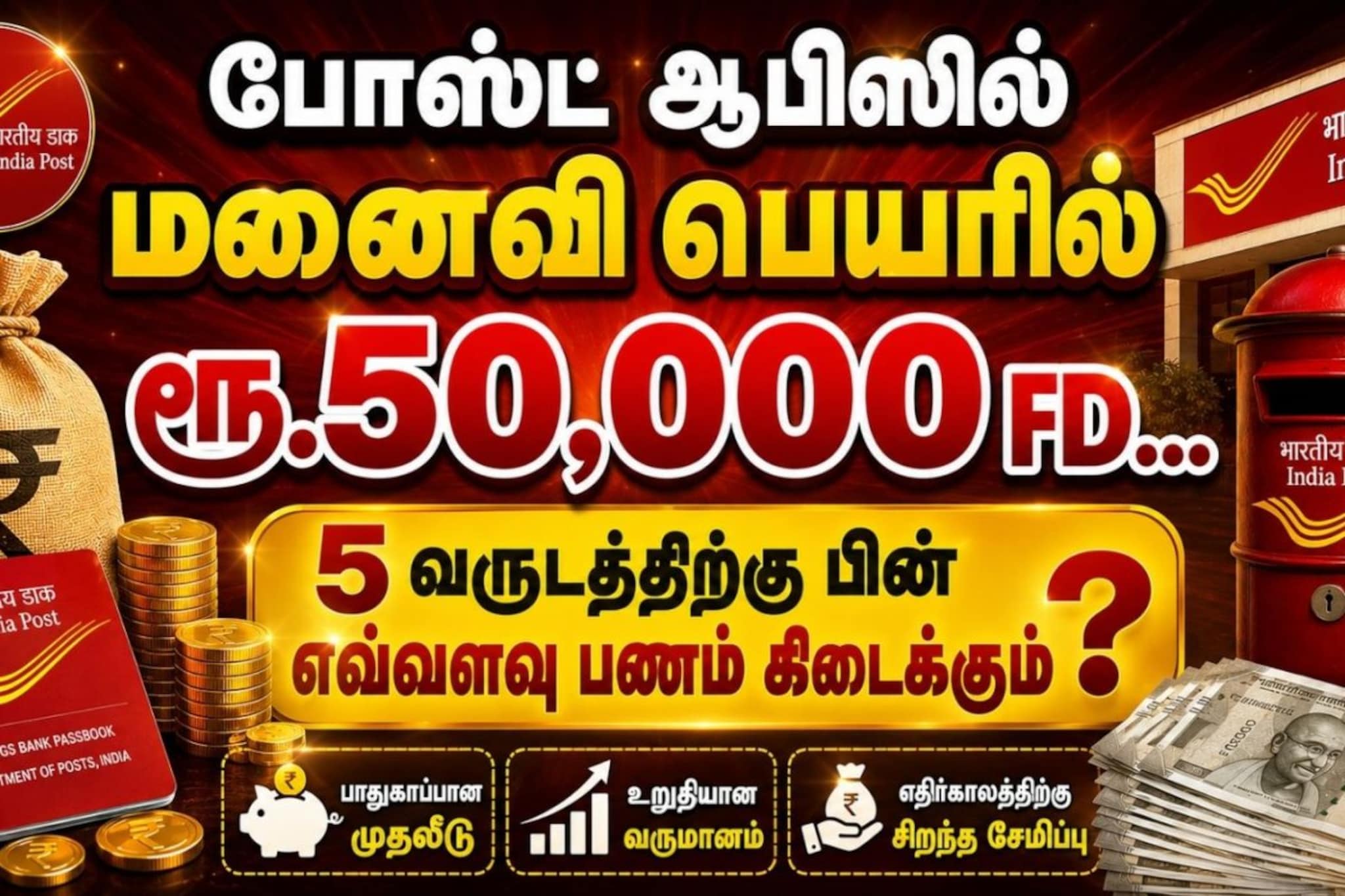 போஸ்ட் ஆபிஸில் மனைவி பெயரில் ரூ.50,000 FD செய்தால், 5 வருடத்திற்கு பின் எவ்வளவு பணம் கிடைக்கும்? போஸ்ட் ஆபிஸில் மனைவி பெயரில் ரூ.50,000 FD செய்தால், 5 வருடத்திற்கு பின் எவ்வளவு பணம் கிடைக்கும்?
