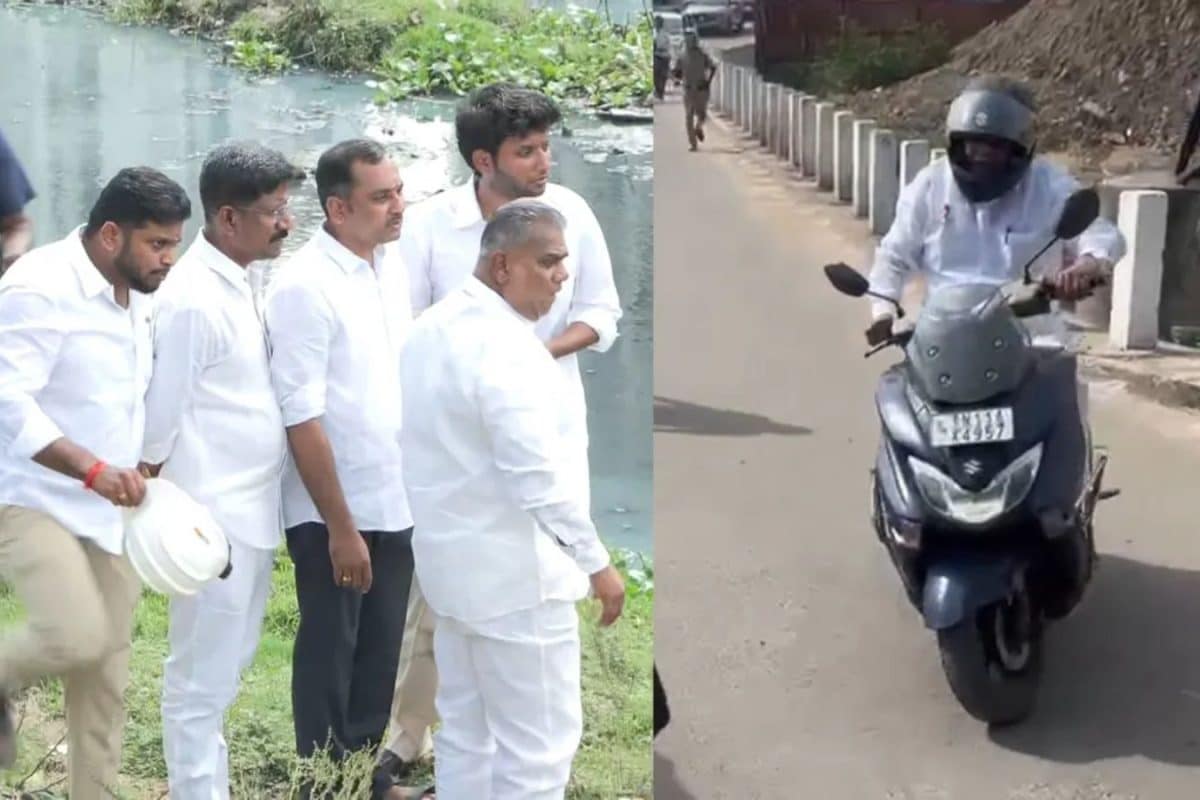 கூவம் ஆற்றில் 21 கி.மீ., தூர்வாரும் பணி.. ஸ்கூட்டரில் வந்து அமைச்சர் ஆனந்த் ஆய்வு!