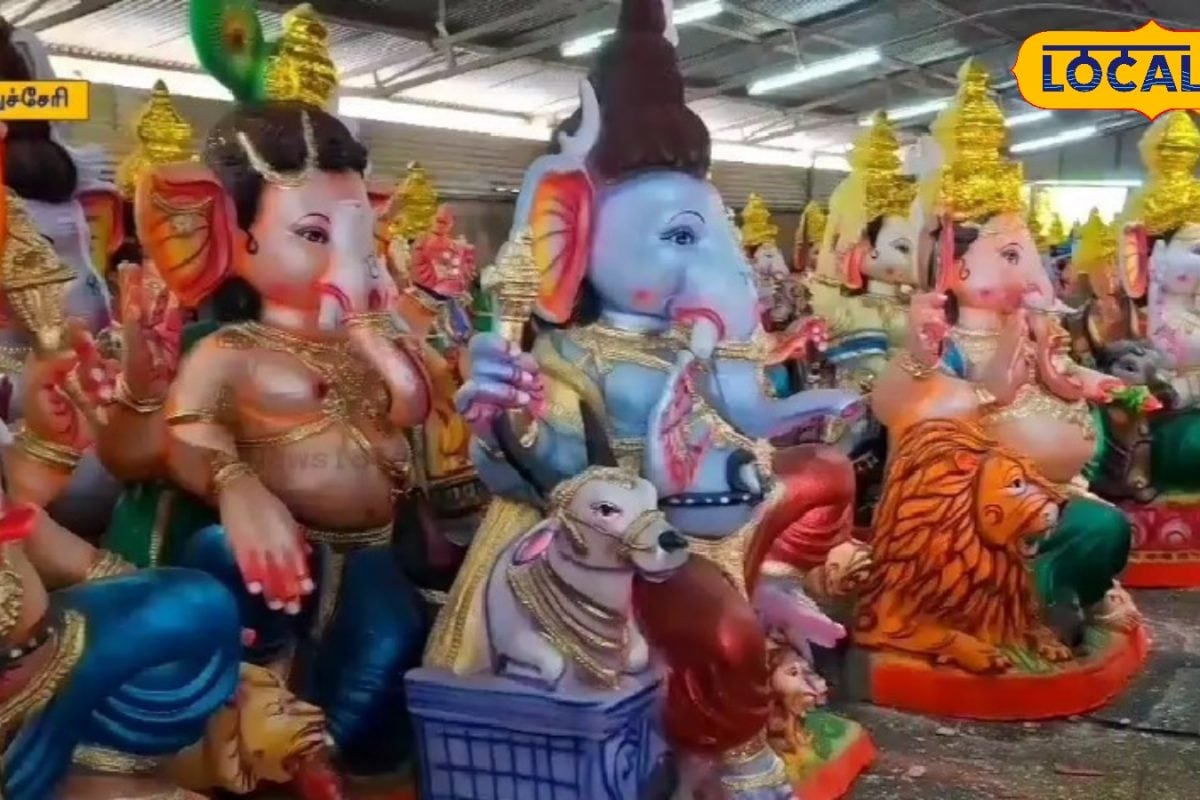 காரைக்காலில் அணிவகுத்த விநாயகர் சிலைகள்..! சிக்ஸ் பேக் விநாயகருக்கு தனி மவுசு..!