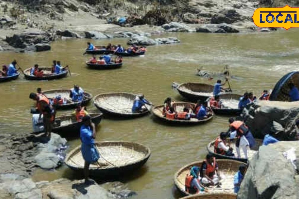 ஒகேனக்கல்லில் மீண்டும் ஆர்ப்பரிக்கும் காவிரி... நீர்வரத்து 8,000 கனஅடியாக உயர்வு
