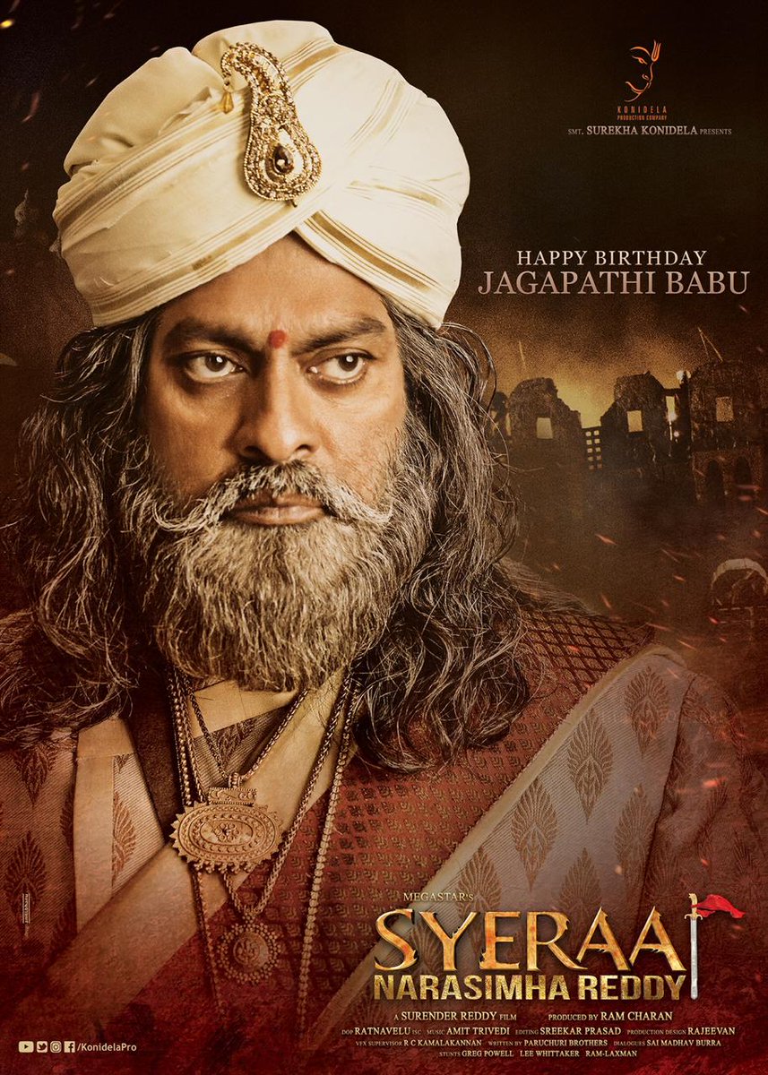 Jagapati Babu Look Released In Syeraa Narasimha Reddy Movie,Jagapati Babu, ఎప్పుడైతే జగపతి బాబు ‘లెజెండ్’ మూవీలో విలన్గా నటించాడో అప్పటి నుంచి ప్రతినాయకుడిగా ఫుల్ బిజీ అయిపోయాడు. ఒకవైపు విలన్గా నటిస్తూనే ..క్యారెక్టర్ ఆర్టిస్ట్గా తెలుగుతో పాటు మిగతా సౌత్ ఇండస్ట్రీ మొత్తాన్ని దున్నేస్తున్నాడు.ఈ రోజు జగపతిబాబు పుట్టినరోజు సందర్భంగా ఆయన పాత్రకు సంబంధించిన లుక్తో పాటు మోషన్ పోస్టర్ను రిలీజ్ చేశారు. Jagapati Babu Syeraa Look Released, Jagapati babu Syeraa Movie Veera Reddy Look Released, Jagapati Babu Syeraa Narasimha Reddy Movie Veera reddy Look Released, Chiranjeevi Syeraa Narasimha Reddy Movie Jagapati babu Veera Reddy Look Released, Happy Birth Day Jagapati Babu, ‘సైరా నరసింహారెడ్డి’లో జగపతి బాబు లుక్ అదుర్స్...జగపతి బాబు, జగపతి బాబు లుక్ రిలీజ్, వీరా రెడ్డిగా జగపతిబాబు లుక్ విడుదల, సైరా నరసింహారెడ్డిలో వీరారెడ్డిగా జగపతిబాబు లుక్ రిలీజ్, చిరంజీవి సైరా నరసింహా రెడ్జి మూవీలో జగపతి బాబు వీరారెడ్డి గెటప్ రిలీజ్, పుట్టినరోజు జగపతిబాబు, హ్యాపీ బర్త్ డే జగపతి బాబు