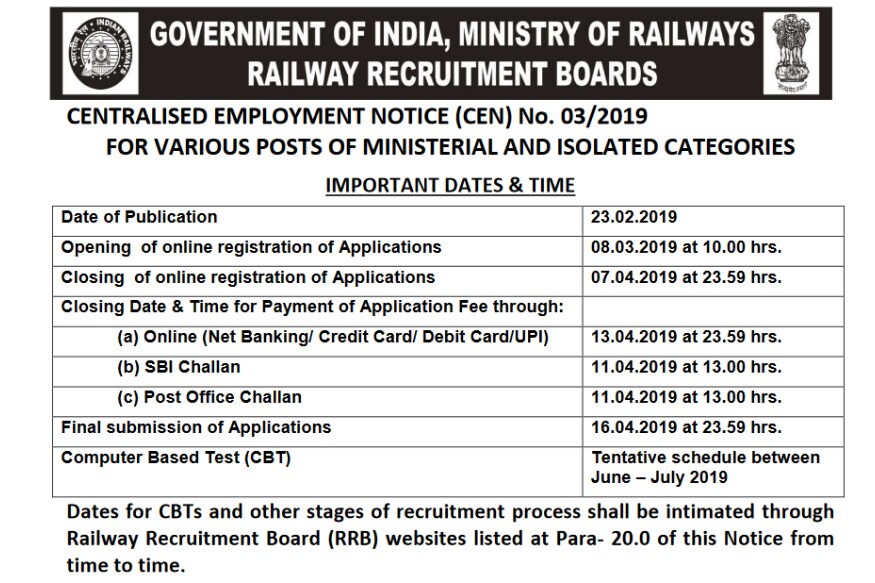 RRB Recruitment 2019, RRB CEN 03/2019 1665, Ministerial, Isolated Categories, Teacher jobs in RRB, Junior Stenographer jobs, Welfare Inspector jobs, Cook jobs, RRB new jobs, RRB CEN 03/2019 Various post,job,jobs,boob job,find job,job vlog,free job,job 2019,job (saint),first job,who is job,kontra job,job skills,fais le job,who is job 8,job reports,job in assam,job after hs,10th pass job,all india job,12th pass job,who is job 8.0,el libro de job,singapore job,job interview,how to find job,job simulator,job de la biblia,mehr als ein job,best job in hindi,vr job simulator,8th pass job 2019,ఉద్యోగాలు,ఉద్యోగం,జాబ్,పోస్ట్,పోస్టులు,ఆర్ఆర్బీ,ఉద్యోగాల ప్రకటన,నోటిఫికేషన్,ఫీజు వివరాలు,