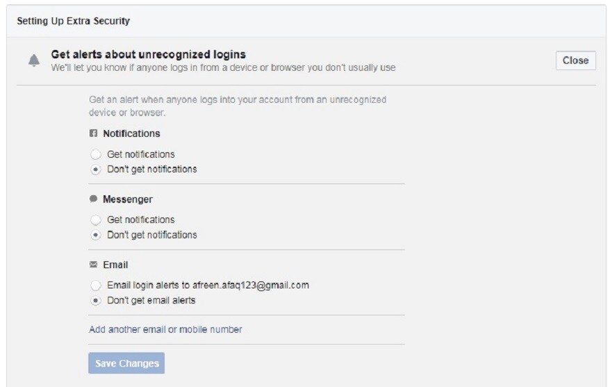 Facebook Login Alert Setting up extra security on your facebook