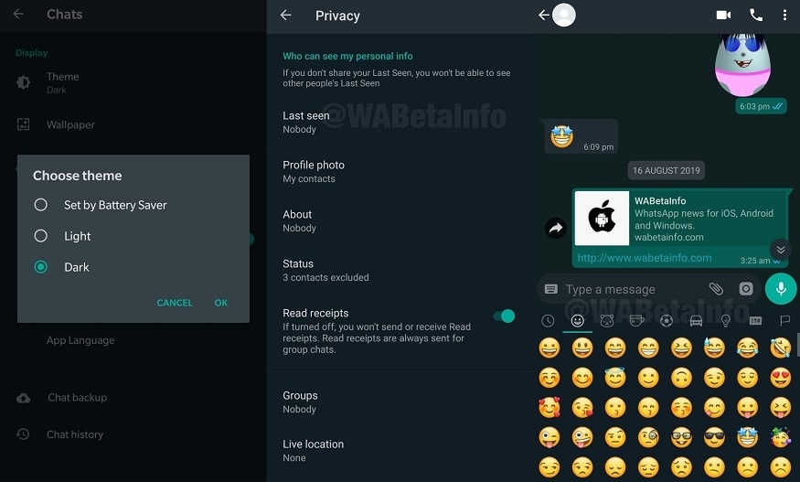 WhatsApp Dark Mode, WhatsApp Dark Theme, WhatsApp Dark Mode settings, how to enable Dark Mode in WhatsApp, WhatsApp Dark Mode Android beta, WhatsApp Dark Mode Android, వాట్సప్ డార్క్ మోడ్, వాట్సప్ డార్క్ థీమ్, వాట్సప్ డార్క్ మోడ్ సెట్టింగ్స్, వాట్సప్ డార్క్ మోడ్ ఎలా మార్చాలి, వాట్సప్ డార్క్ మోడ్ ఆండ్రాయిడ్ బీటా, వాట్సప్ డార్క్ మోడ్ ఆండ్రాయిడ్