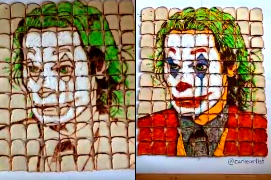 బ్రెడ్ ముక్కలు, జామ్‌తో జోకర్... ఆర్ట్ అదిరిందిగా... hollywood movie joker photo on bread