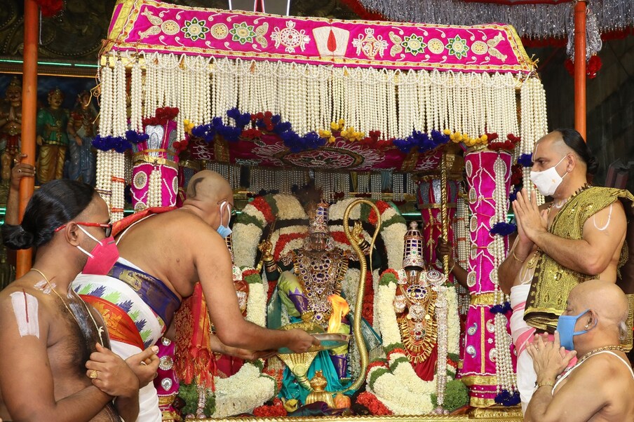  తిరుమలేశుడు కాళీయమర్ధనుడి అవతారంలో ముత్యపు పందిరి వాహనంపై కొలువుదీరి అభయ ప్రదానం చేశారు. ఆలయ కల్యాణ మండపంలో ఏకాంతంగా ఈ సేవను ఆలయ అర్చకులు శాస్త్రోక్తంగా నిర్వహించారు.