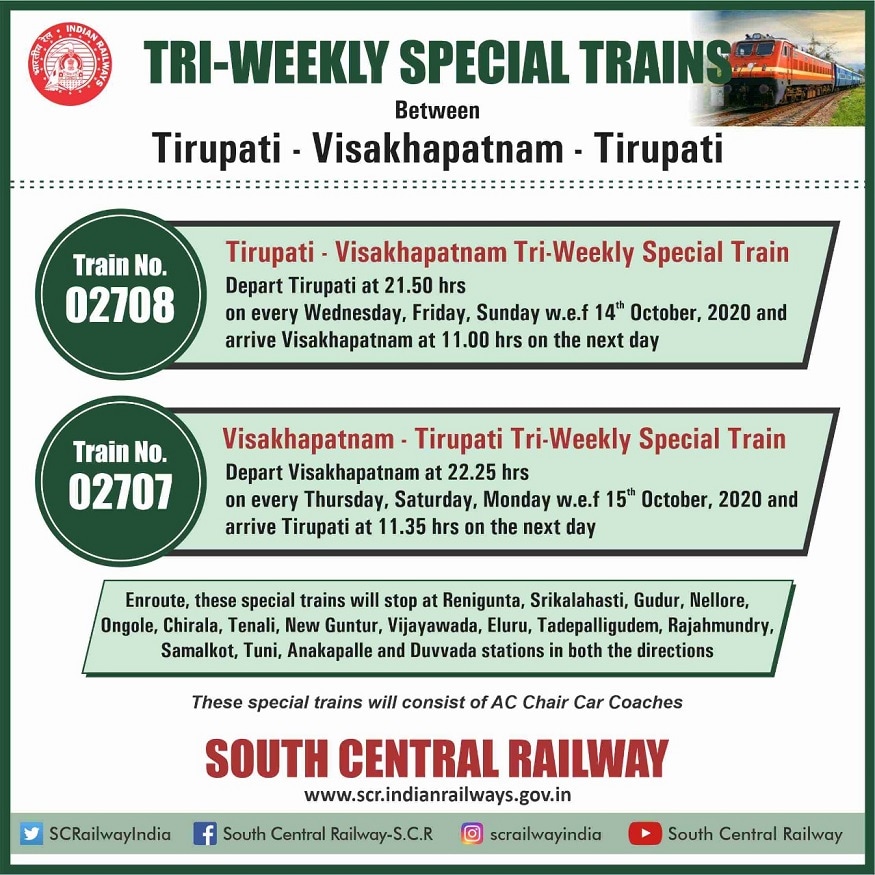 Dasara Special Trains Between Ap And Telangana Timings And Routes Dussehra Special Trains From Telangana To Andhra Pradesh The India Media