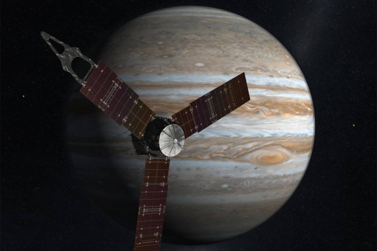     I segnali radio provenivano da Ganimede in soli 5 secondi.  A quel tempo, il veicolo spaziale stava girando a 50 chilometri al secondo.  Ciò significa che si stima che quei segnali radio provengano da un raggio di 250 chilometri.  Resta da vedere quale sia l'area di 250 km del satellite Ganimede e cosa sia successo lì.  (Immagine fornita dalla NASA)