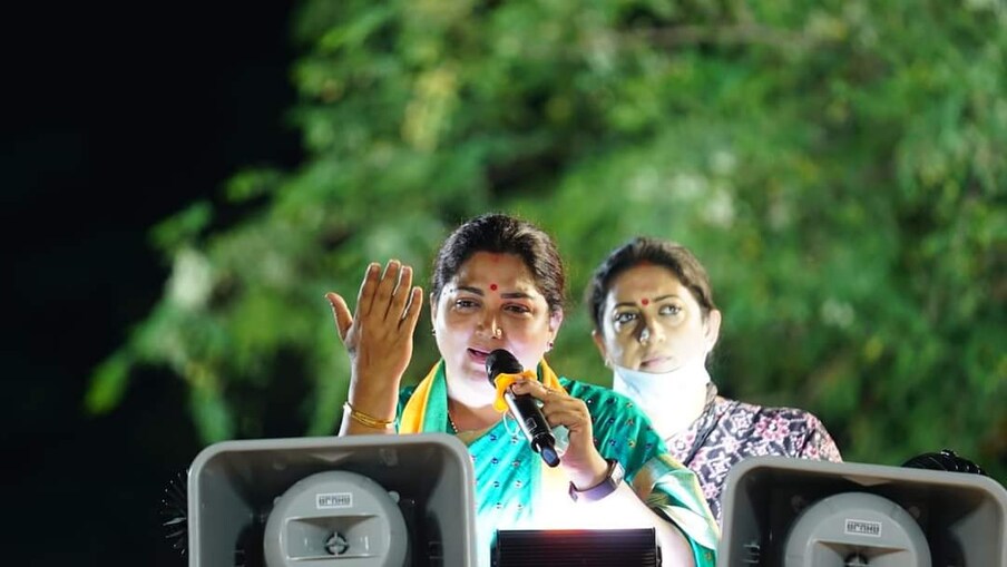  బీజేపీ తరఫున థౌజండ్ లైట్స్ అసెంబ్లీ నియోజకవర్గం నుంచి బరిలో నిలిచిన నటి ఖుష్బూ సుందర్ కూడా తనదైన శైలిలో ప్రచారం కొనసాగిస్తున్నారు.(Image-Twitter)