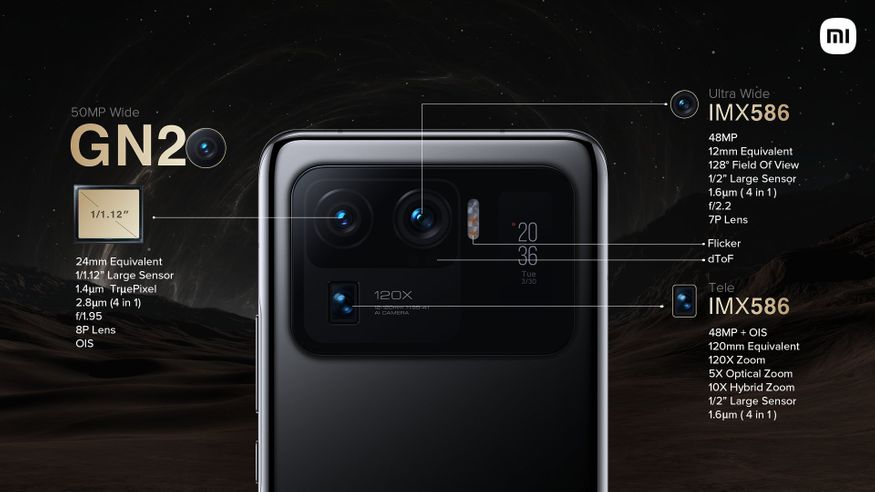  7. ఎంఐ 11 అల్‌ట్రా స్మార్ట్‌ఫోన్‌లో 50 మెగాపిక్సెల్ ప్రైమరీ సెన్సార్ + 48 మెగాపిక్సెల్ అల్‌ట్రావైడ్ సెన్సార్+ 48 మెగాపిక్సెల్ టెలీఫోటో సెన్సార్ రియర్ కెమెరా సెటప్ ఉంది. ఫ్రంట్ కెమెరా 20 మెగాపిక్సెల్. (image: Xiaomi India)