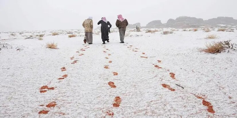 Saudi Fall Snow fall in Desert: ఎడారి దేశంలో హిమపాతం.. మంచుకొండల్లా ఇసుక దిబ్బలు ...