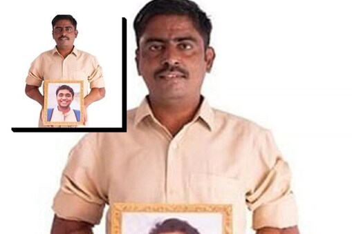 తనకు చేతులు దానం చేసిన వ్యక్తి ఫొటో చూపెడుతున్న బసవన్న