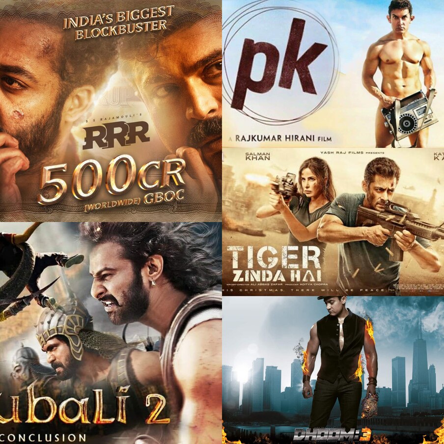  Top 10 Highest Gross Indian Movies : బాక్సాఫీస్ దగ్గర రూ. 900 కోట్లు వసూలు చేయడం అంటే చిన్న విషయం కాదు. కానీ కొన్ని సినిమాలు మాత్రమే అది చేసి చూపించాయి. ఒకప్పుడు కేవలం హాలీవుడ్ సినిమాలకు మాత్రమే వందల కోట్ల కలెక్షన్స్ వచ్చేవి. అలాంటిది ఇప్పుడు భారతీయ సినిమాలు కూడా హాలీవుడ్‌తో పోటీపడి వందల నుంచి వేల కోట్ల వసూళ్లు సాధిస్తున్నాయి. మరీ ముఖ్యంగా రాజమౌళి బాహుబలి తెరకెక్కించిన తర్వాత ఇండియన్ సినిమా బాక్సాఫీస్ రేంజ్ మారిపోయింది. తాజాగా ఆర్ఆర్ఆర్ సినిమా కేవలం మూడు రోజుల్లోనే 500 కోట్ల క్లబ్‌లో చేరిపోయింది. 10 రోజుల్లో రూ. 900 కోట్ల క్లబ్బులో చేరింది. త్వరలో రూ. 1000 కోట్ల గ్రాస్ క్లబ్బులో ప్రవేశించే అవకాశాలున్నాయి. మరి భారతీయ బాక్సాఫీస్ దగ్గర ఎక్కువ వసూళ్లు సాధించిన టాప్ సినిమాలు ఏవేవి ఉన్నాయో చూద్దాం..