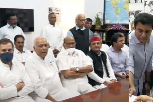 సిన్హా నామినేషన్ సందర్భంగా ముందు వరుసలో రాహుల్, కేటీఆర్