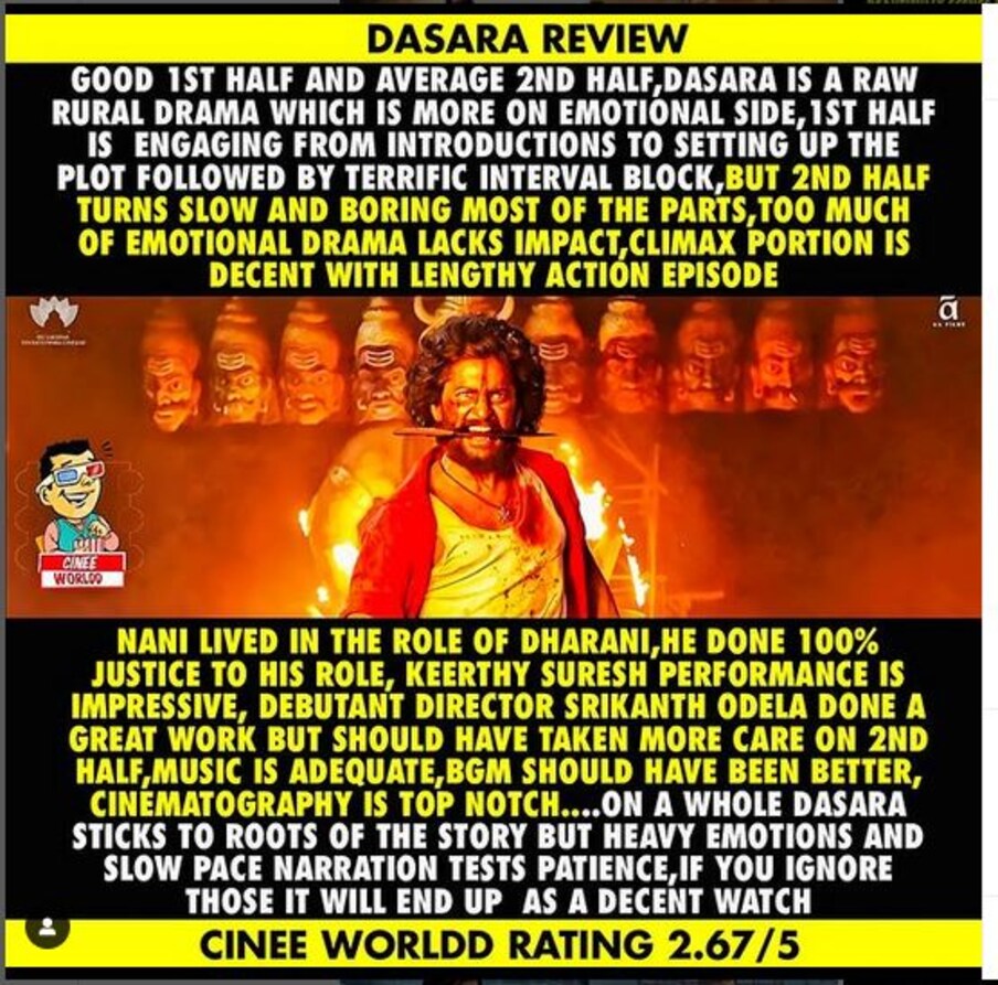  దసరా సినిమాపై వేసిన రివ్యూ మీమ్ (images credit - instagram - cinee_worldd)